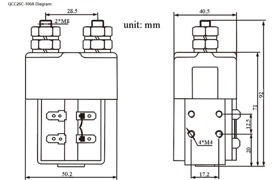 Electric Vehicle DC Type Contactor 12V 24V 36V 48V 60V 72VDC Electrical DC Contactor Switch 100A